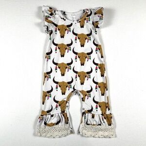 Kids Boho Skull Feather Print Ruffle Romper Jumpsuit 6-12M‎ Southwest Western